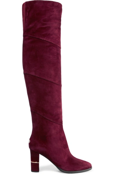 Jimmy Choo Maira 80 Bordeaux Suede Over-the-knee Boots In Claret | ModeSens