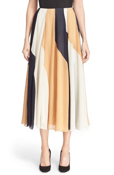 Shop Roksanda 'ashford' Silk Midi Skirt In Navy/ Ivory/ Taupe/ Plum