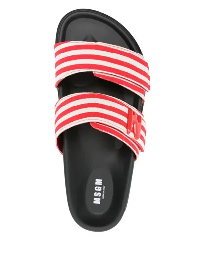 Msgm Striped Canvas Slides In Multi