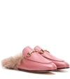 GUCCI Princetown fur-lined leather slippers