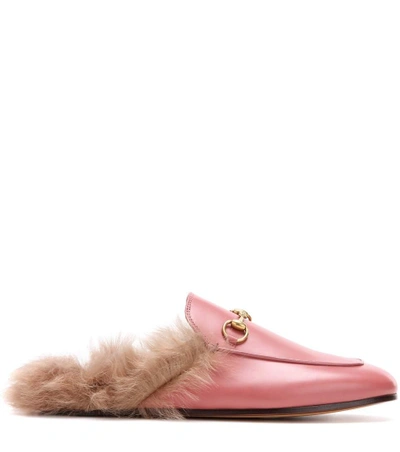 Shop Gucci Princetown Fur-lined Leather Slippers In Lipstick Rose