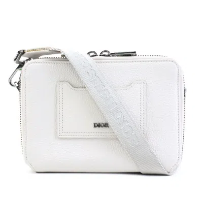 Pre-owned Dior Christian  Gray White Leather Shoulder Bag () In Gray, White