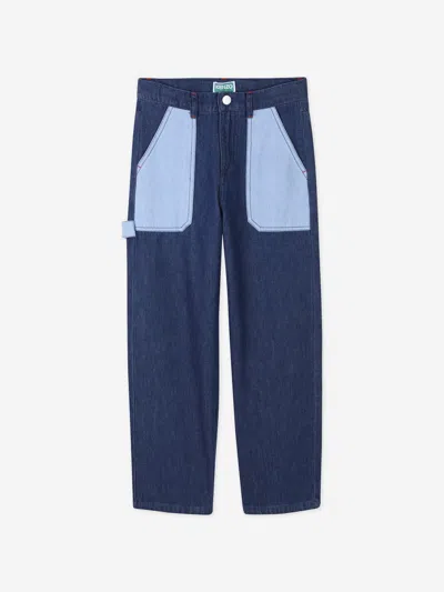Kenzo Elasticated Straight-leg Jeans In Blue