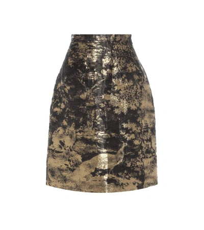 Shop Oscar De La Renta Linen And Silk-blend Skirt In Gold