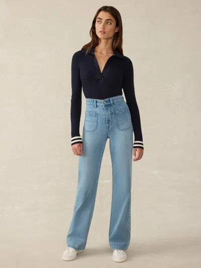 Faherty Shiloh Cashmere-blend Sweater Polo In Navy Retro Stripe
