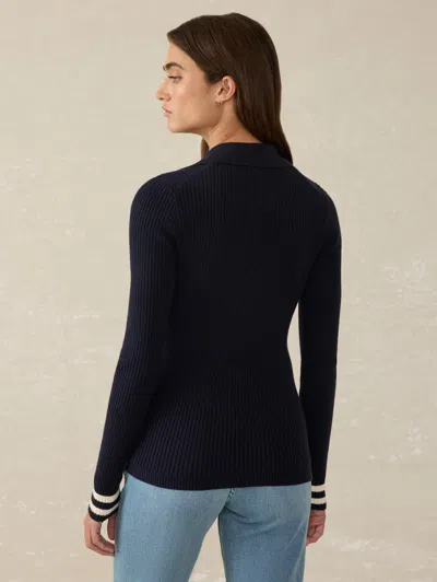 Faherty Shiloh Cashmere-blend Sweater Polo In Navy Retro Stripe
