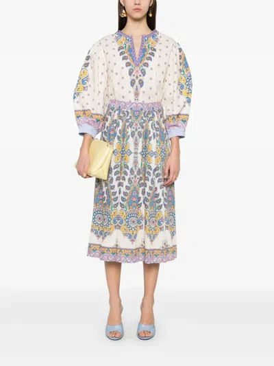 Etro Paisley Print Cotton Midi Skirt