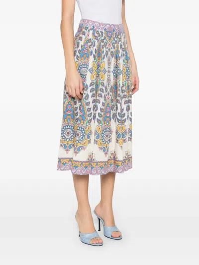 Etro Paisley Print Cotton Midi Skirt