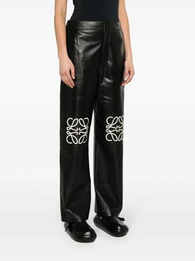 Loewe Women's Anagram Baggy Leather Trousers