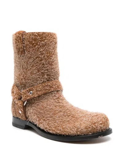Loewe Campo Leather Biker Boots In Brown