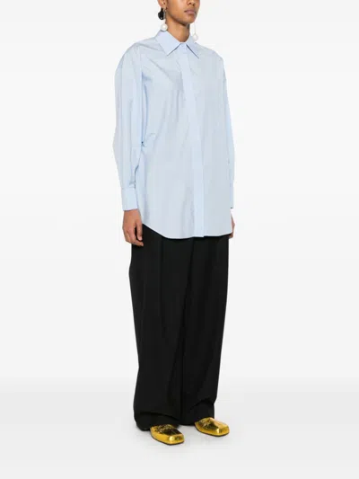 Loewe Cotton Shirt Featuring Box-pleat Detail In Clear Blue