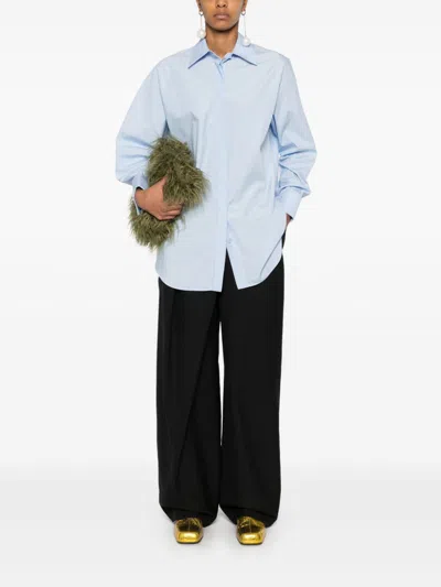 Loewe Cotton Shirt Featuring Box-pleat Detail In Clear Blue