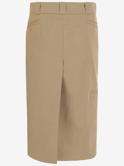 Maison Margiela Cotton Gabardine Midi Skirt Skirts Beige