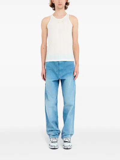 Maison Margiela Logo Cotton Blend Tank Top In Neutral