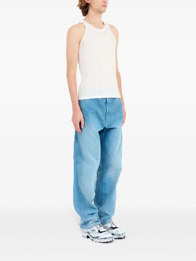 Maison Margiela Logo Cotton Blend Tank Top In Neutral