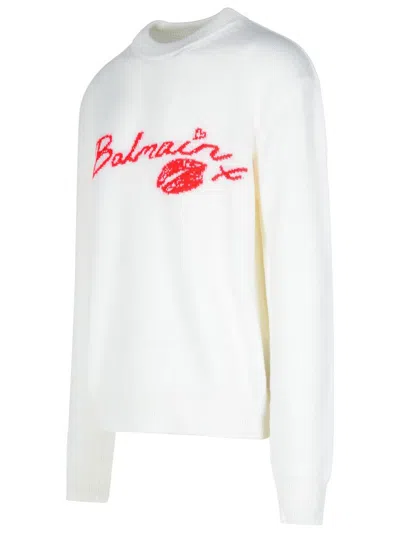 Balmain Off-white Wool ' Kiss' Sweater In White