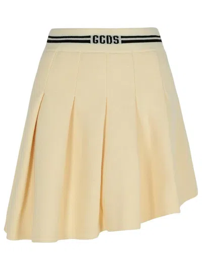 Gcds Ivory Wool Blend Skirt In Beige