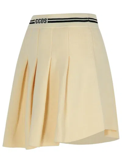 Gcds Ivory Wool Blend Skirt In Beige