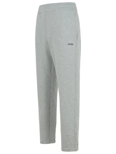 Zegna Logo-embossed Cotton Track Pants In Grey