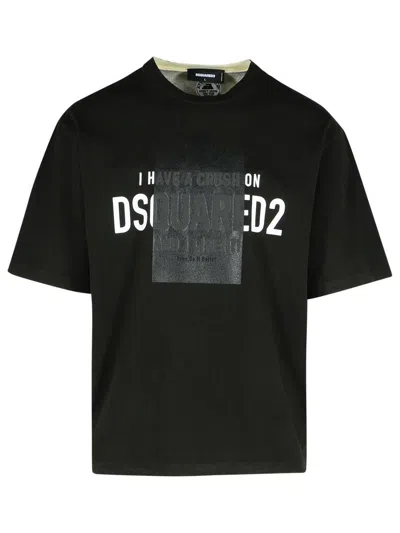 Dsquared2 Loose Fit Black T-shirt With Spray-dyed Finish And Bold Print In Black