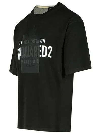 Dsquared2 Loose Fit Black T-shirt With Spray-dyed Finish And Bold Print In Black