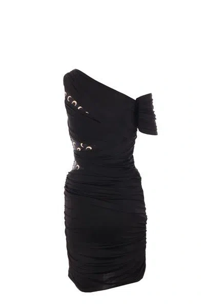Marine Serre Shelter One-shoulder Draped Jersey Minidress In Black