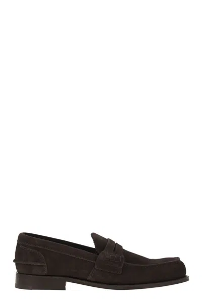 Church's Suede Calfskin Moccasin Loafers With Lightweight Eva Sole In Dark Brown