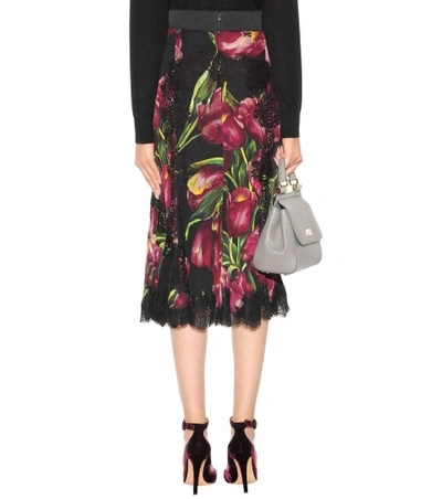 Shop Dolce & Gabbana Printed Silk And Cotton-blend Skirt In Tulip.viola.f.eero