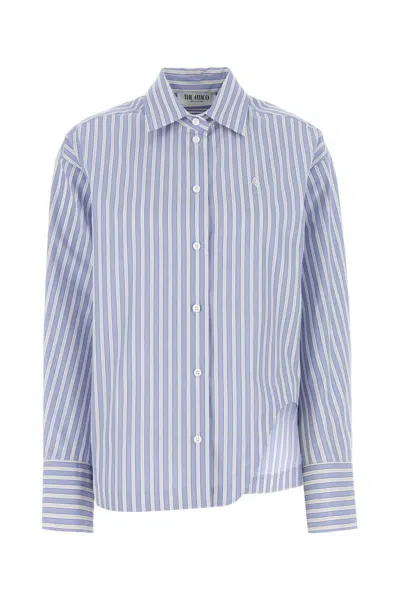 Attico Blue And White Striped Oversized Cotton Shirt In Whitenavyblue