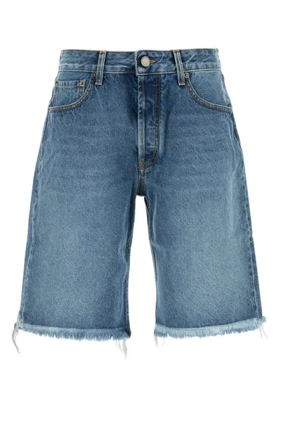 Alessandra Rich Bermuda Shorts With Frayed Hem And Belt Loops In Blue