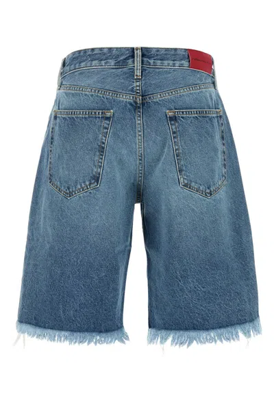 Alessandra Rich Bermuda Shorts With Frayed Hem And Belt Loops In Blue