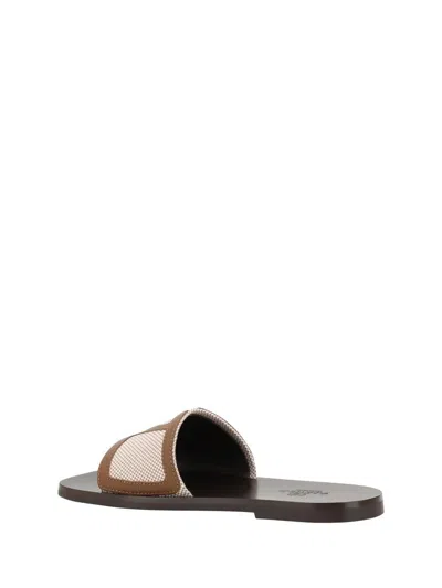 Valentino Garavani Viva Superstar Slide Sandal In Canvas Fabric And Nappa Leather In Brown