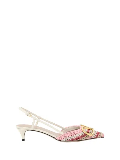 Valentino Multicolor Crochet Vlogo Pumps In Pink