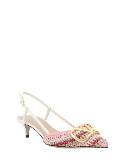 Valentino Multicolor Crochet Vlogo Pumps In Pink