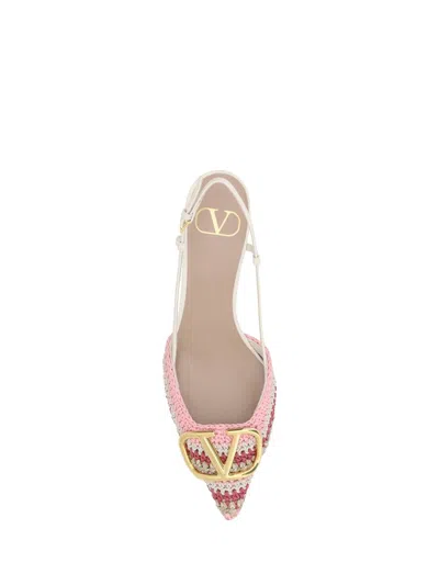 Valentino Multicolor Crochet Vlogo Pumps In Pink