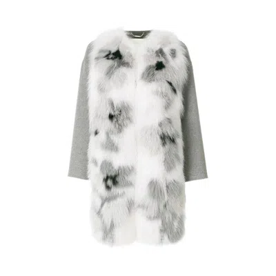 Fendi Fur Trim Cashmere Coat In Gray