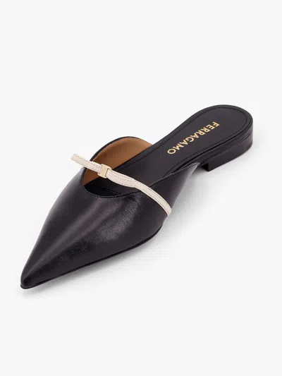 Ferragamo Giulye Mini Bow Leather Flat Mules In Black