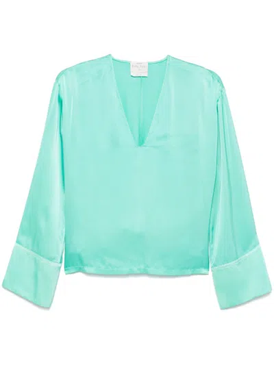 Forte Forte Silk V-necked Blouse In Green