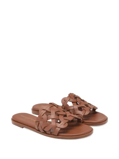 Gianvito Rossi Open Weave Leather Slide Sandals In Multicolor
