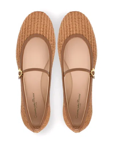Shop Gianvito Rossi Women Carla Rafia And Leather Ballet Flats In Multicolor