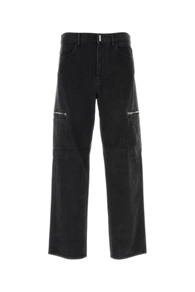 Givenchy Black Cargo Denim Jeans With 4g Print In Black