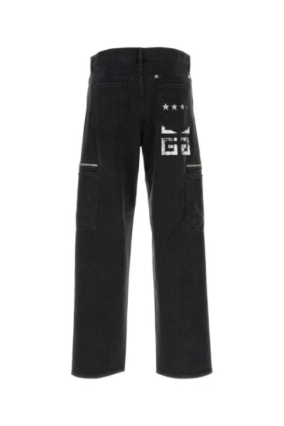 Givenchy Black Cargo Denim Jeans With 4g Print In Black