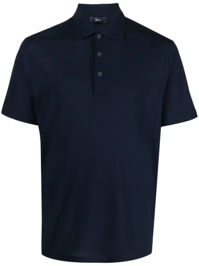 Herno Short Sleeve Polo With Classic Collar In Blue