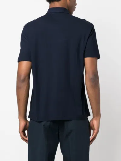 Herno Short Sleeve Polo With Classic Collar In Blue