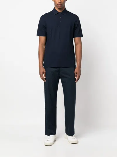 Herno Short Sleeve Polo With Classic Collar In Blue
