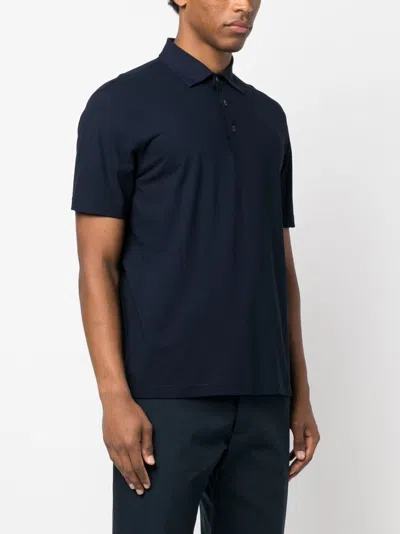 Herno Short Sleeve Polo With Classic Collar In Blue