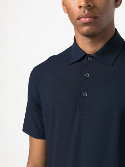 Herno Short Sleeve Polo With Classic Collar In Blue