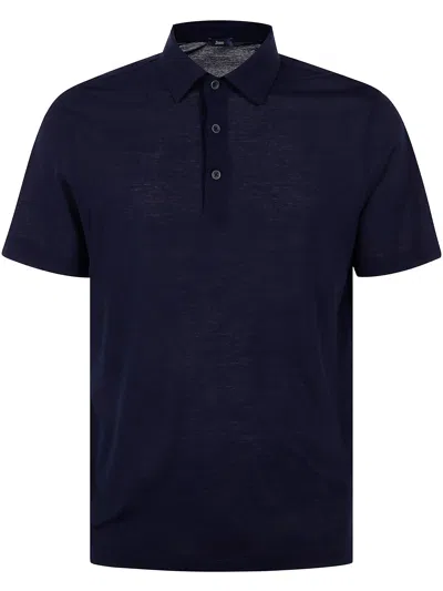 Herno Short Sleeve Polo With Classic Collar In Blue