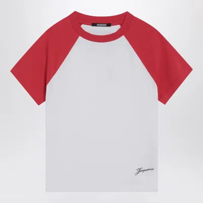 Jacquemus Raglan T-shirt With Red Sleeves And Subtle Logo In Red
