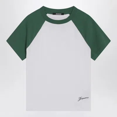 Jacquemus Cotton Blend T-shirt With Contrasting Raglan Sleeves In Green